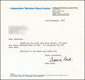 Letter from Anna Ford Letter from Anna Ford