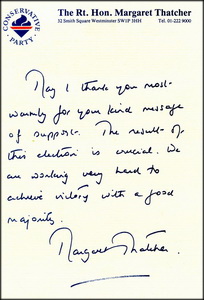 Letter from Margaret Thatcher